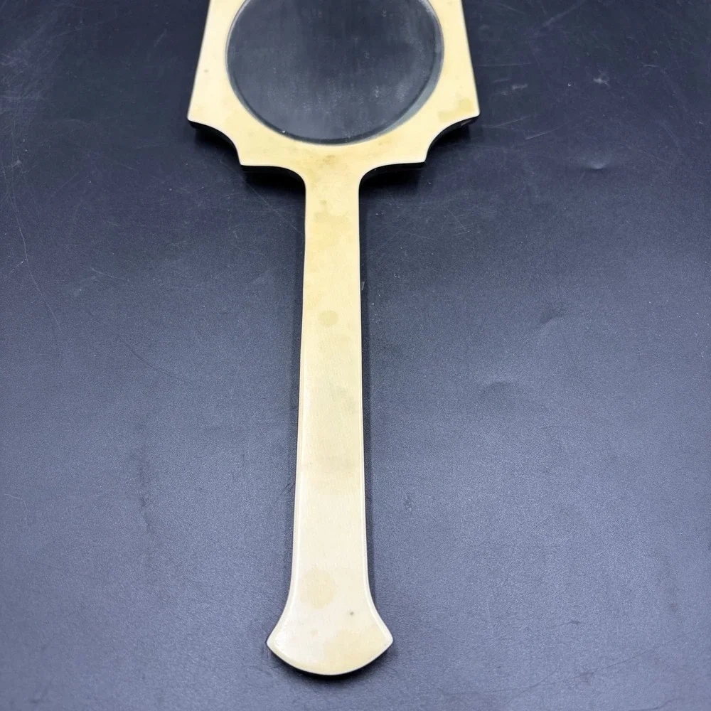 Vintage Art Deco Celluloid Or French Ivory Hand-Held Vanity Mirror Long Handle